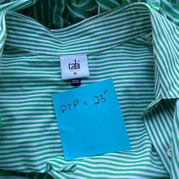 CAbi #6292 Women's Dad Shirt Button Up Cotton Stripes Style Size M Green White - Picture 4 of 4